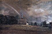 Landscape study,cottage and rainbow